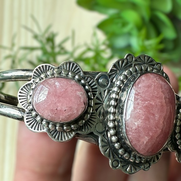 VTG Irv Monte Navajo Cuff Bracelet Size 6 Pink Rhodochrosite Cabs Sterling 43.7g - Picture 6 of 10
